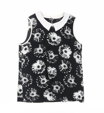 Marks & Spencer Womens Black Floral Polyester Basic Blouse Size 10 Collared