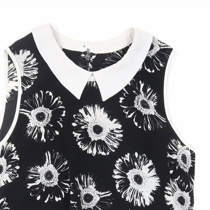 Marks & Spencer Womens Black Floral Polyester Basic Blouse Size 10 Collared