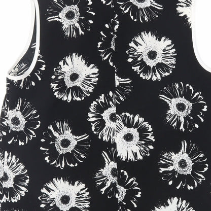 Marks & Spencer Womens Black Floral Polyester Basic Blouse Size 10 Collared
