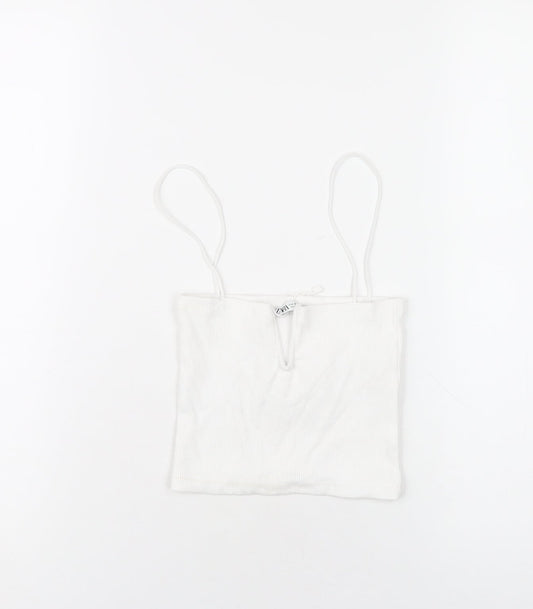 Zara Womens White Cotton Camisole T-Shirt Size S Square Neck