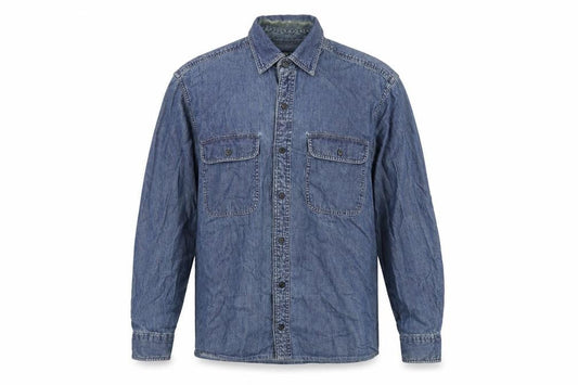 Lands' End Mens Blue Cotton Button-Up Size M Collared Button