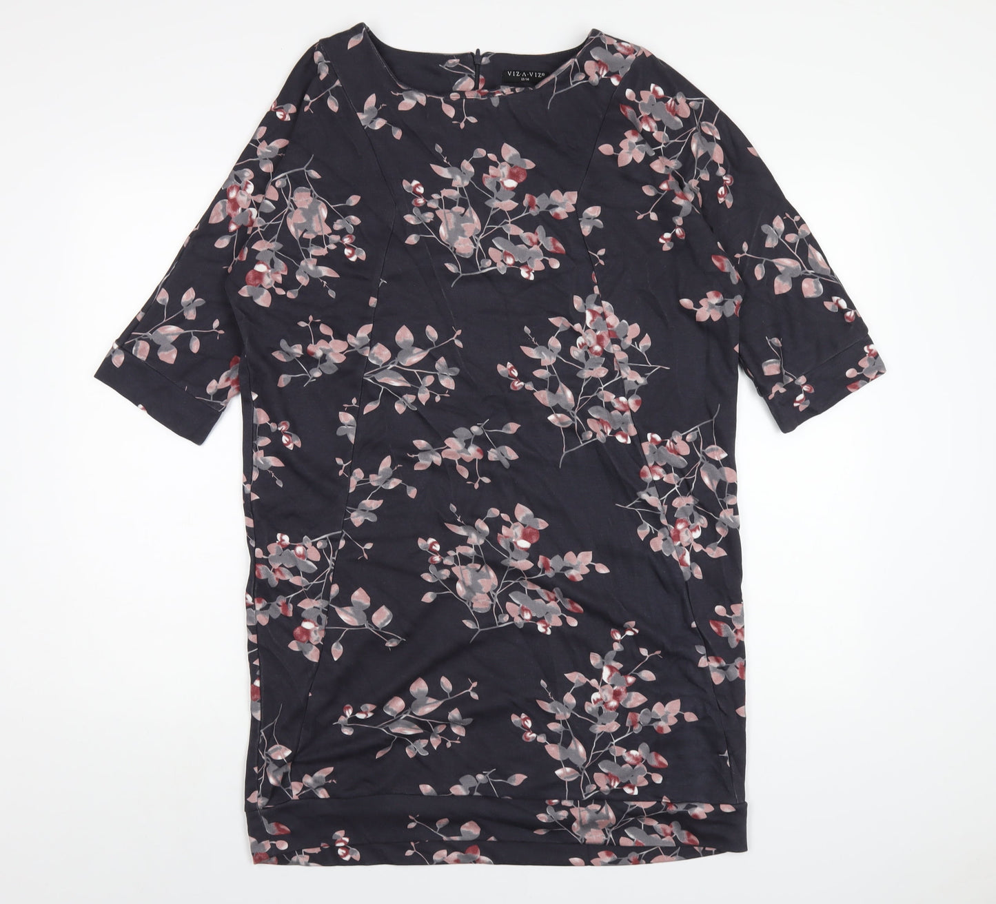 VIZ-A-VIZ Womens Grey Floral Polyester A-Line Size 12 Round Neck Zip