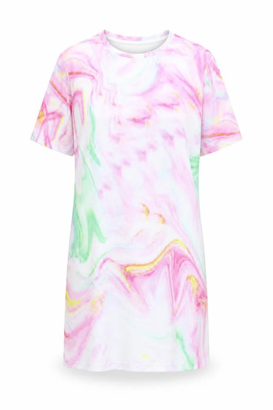 Noisy May Womens Pink Geometric Polyester T-Shirt Dress Size L Round Neck Pullover - Marble Print