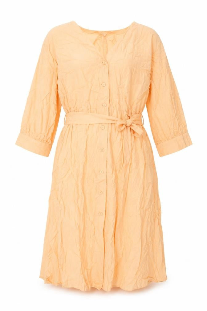 H&M Womens Orange Cotton Shift Size 2XL V-Neck Button - Belted