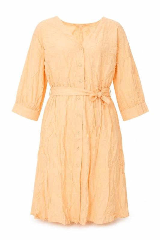 H&M Womens Orange Cotton Shift Size 2XL V-Neck Button - Belted