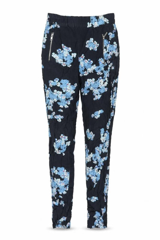 Primrose Park Womens Blue Floral Viscose Trousers Size XS L29 in Regular - Zip Pocket