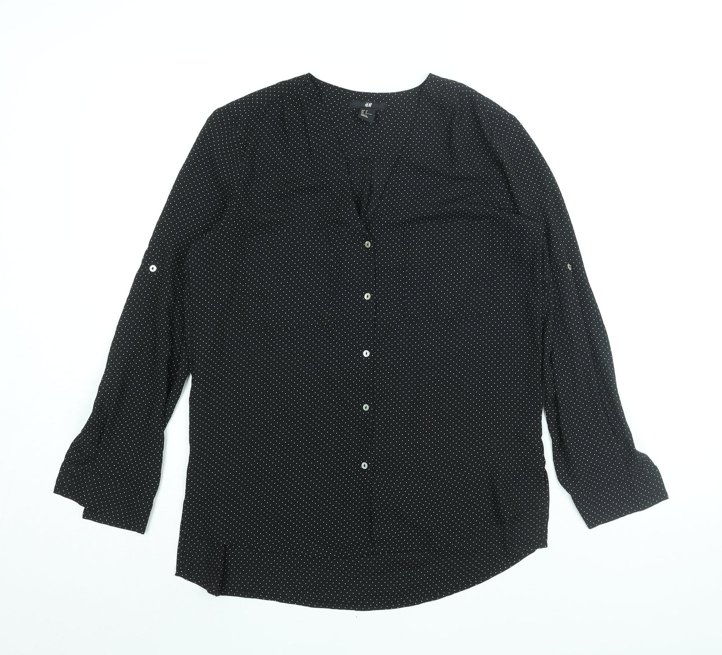 H&M Womens Black Polka Dot Polyester Basic Blouse Size 8 V-Neck
