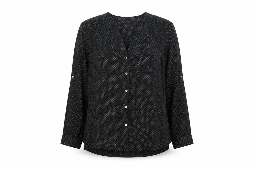 H&M Womens Black Polka Dot Polyester Basic Blouse Size 8 V-Neck
