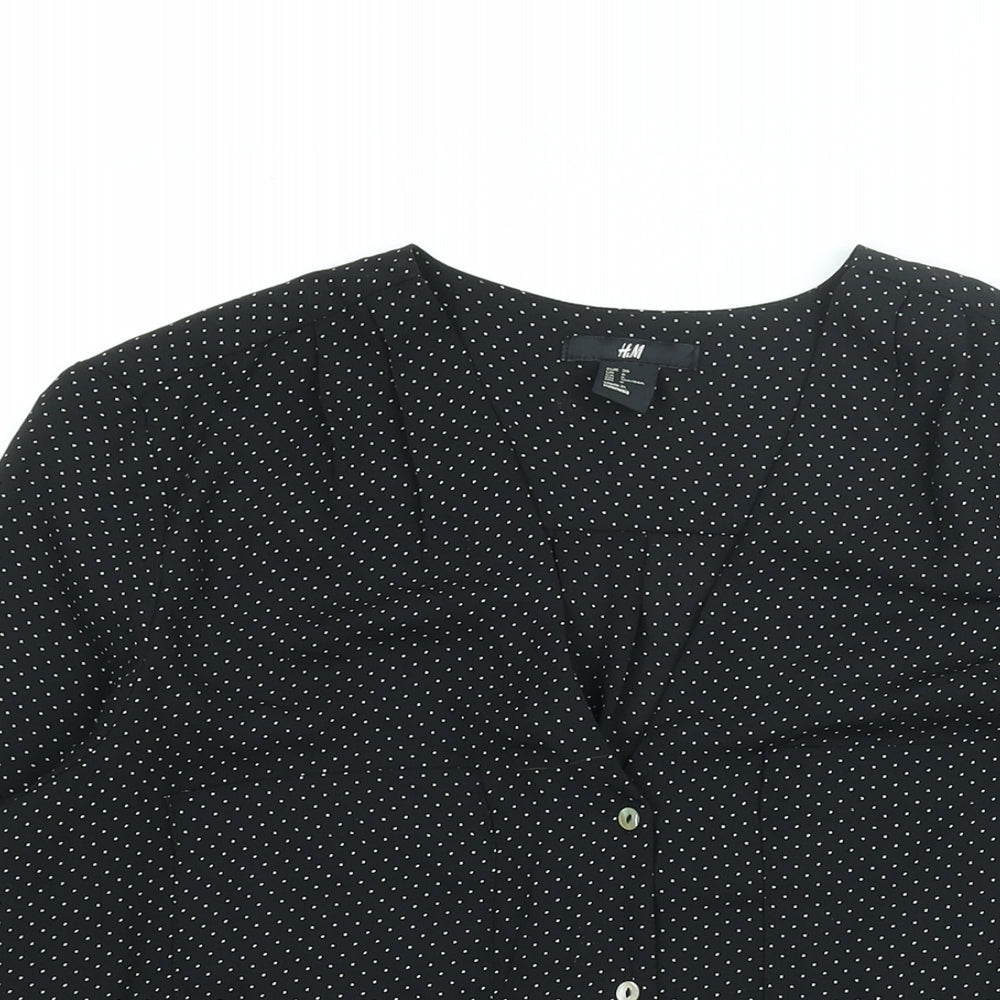H&M Womens Black Polka Dot Polyester Basic Blouse Size 8 V-Neck