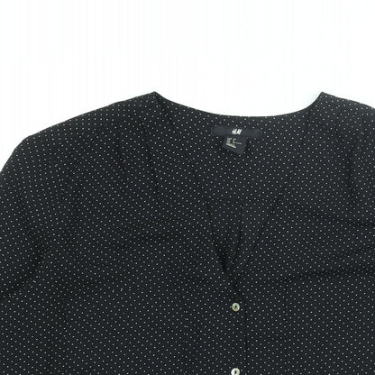 H&M Womens Black Polka Dot Polyester Basic Blouse Size 8 V-Neck