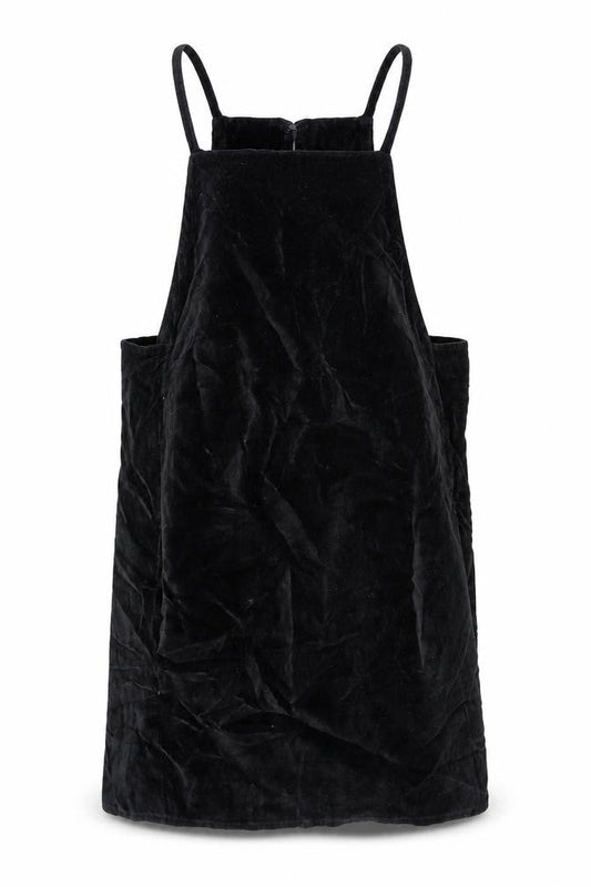 Topshop Womens Black Cotton Pinafore/Dungaree Dress Size 12 Square Neck Hook & Eye