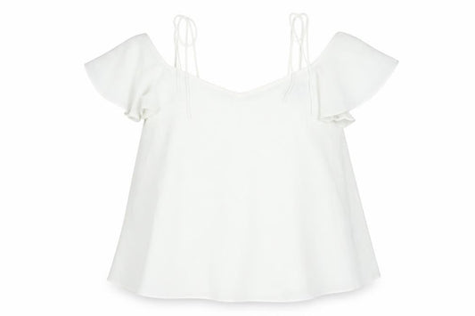 Topshop Womens White Polyester Camisole Blouse Size 10 Scoop Neck - Cold Shoulder Frill