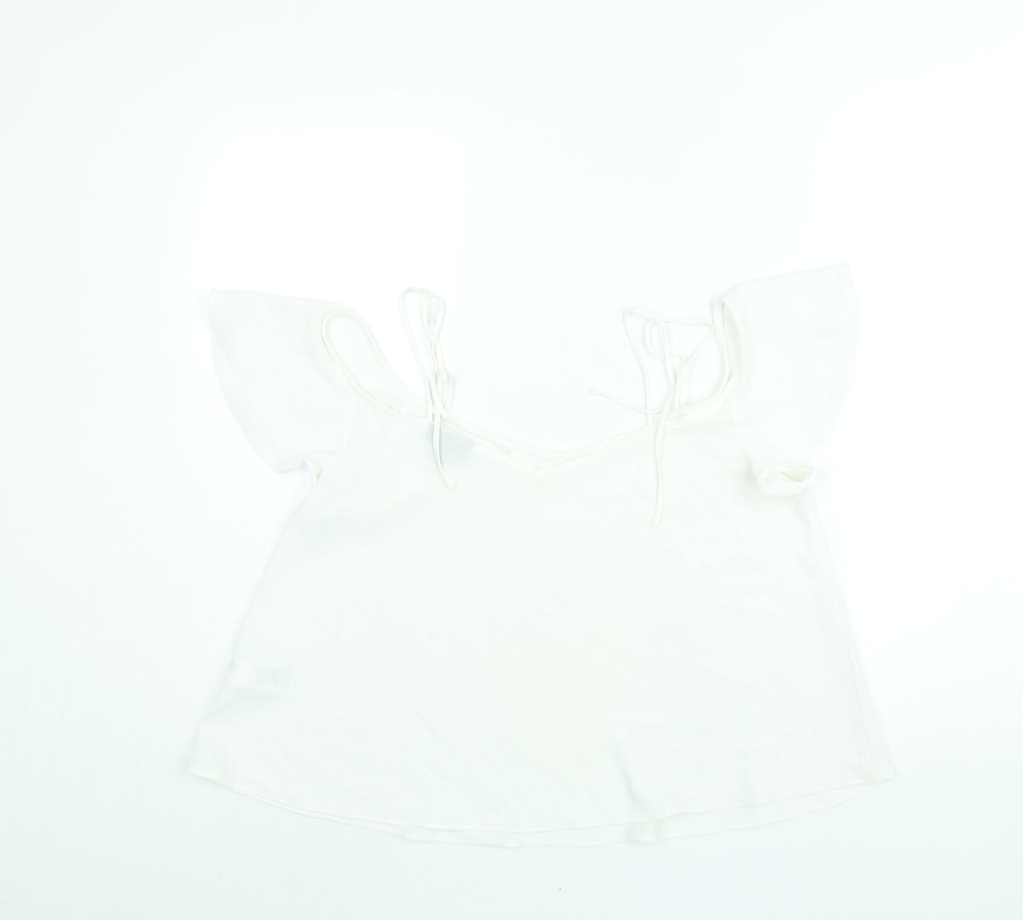 Topshop Womens White Polyester Camisole Blouse Size 10 Scoop Neck - Cold Shoulder Frill