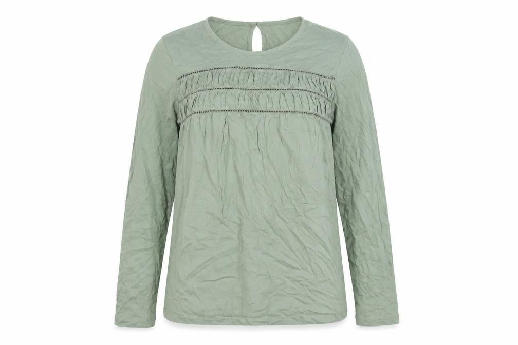 Marks & Spencer Womens Green Viscose Basic Blouse Size 10 Round Neck - Rouched Detail