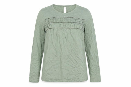 Marks and Spencer Womens Green Viscose Basic Blouse Size 10 Round Neck - Rouched Detail