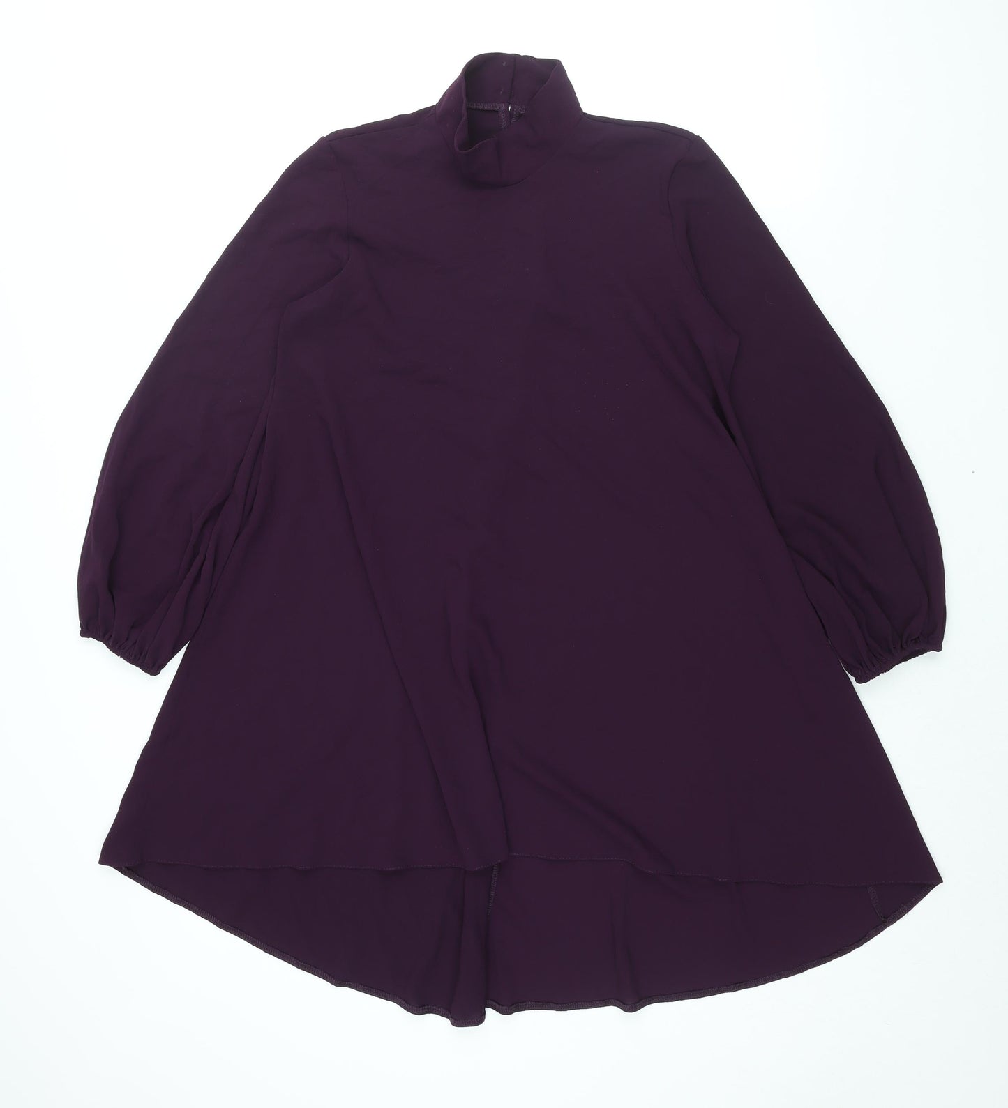 Zack Womens Purple Polyester A-Line Size 10 High Neck Button