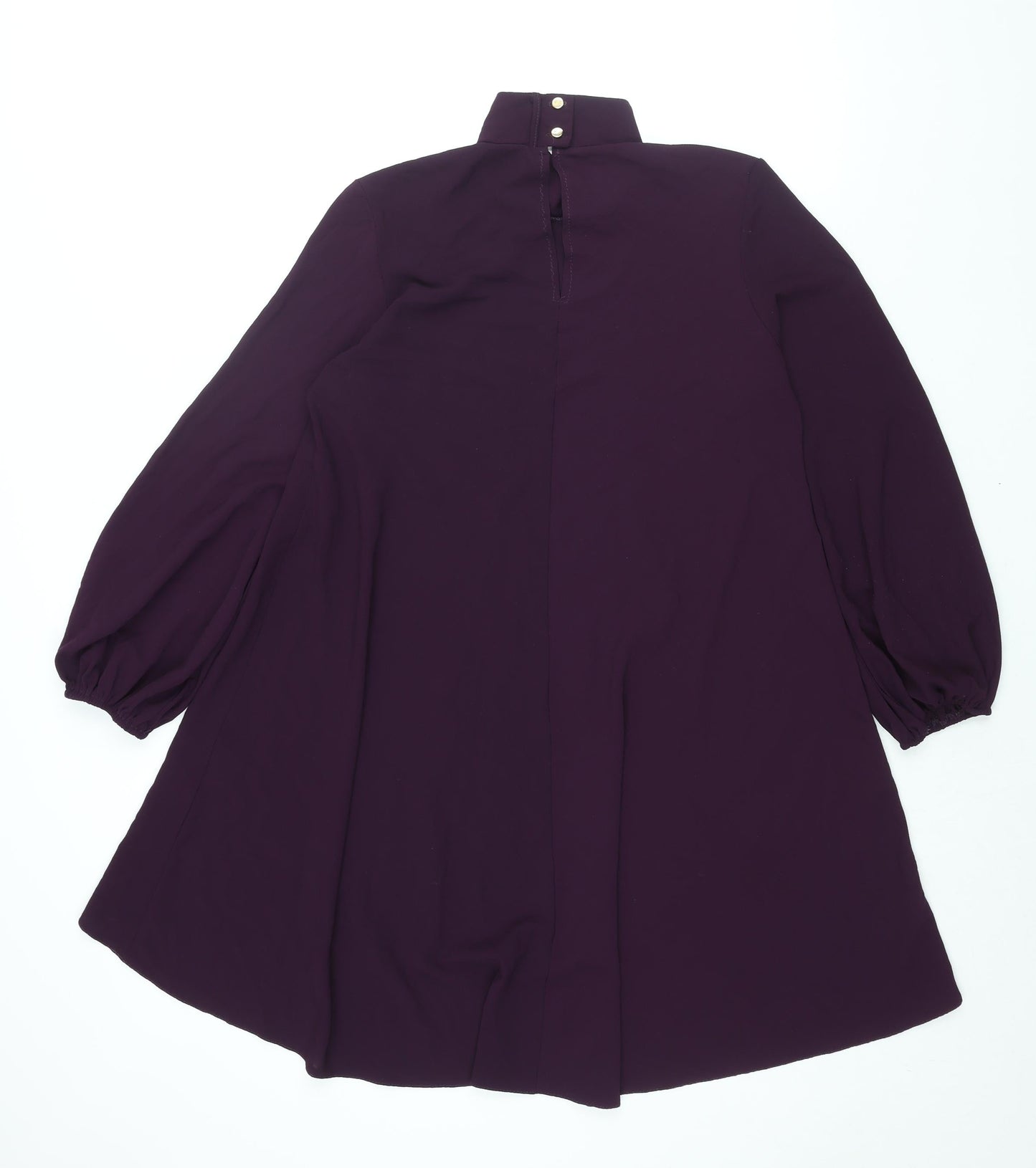 Zack Womens Purple Polyester A-Line Size 10 High Neck Button