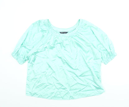 Marks & Spencer Womens Green Polyester Basic Blouse Size 6 Round Neck