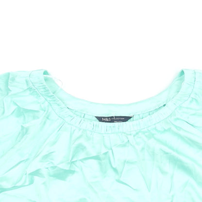 Marks & Spencer Womens Green Polyester Basic Blouse Size 6 Round Neck