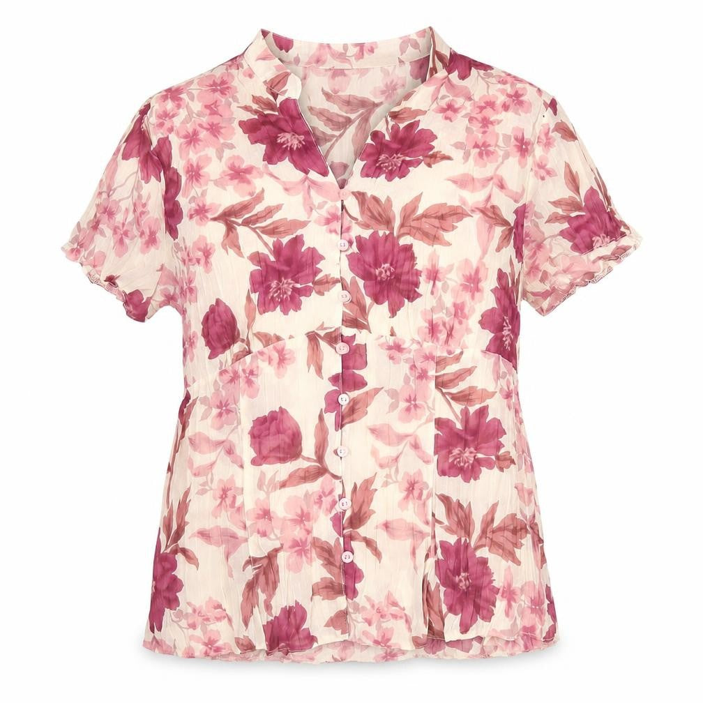 Autonomy Womens Pink Floral Polyester Basic Blouse Size 16 V-Neck