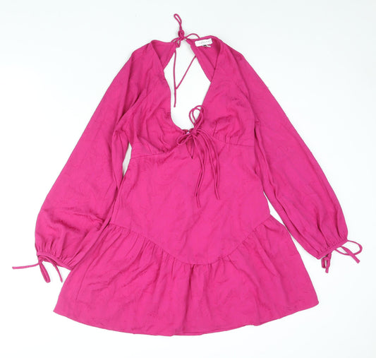 Topshop Womens Pink Polyester Shift Size 10 V-Neck Zip - Tie