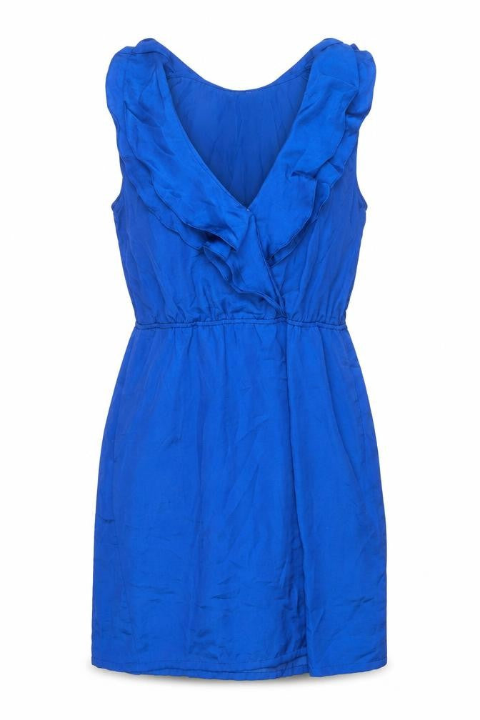 Old Navy Womens Blue Polyester Shift Size L V-Neck Snap - Frill