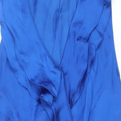 Old Navy Womens Blue Polyester Shift Size L V-Neck Snap - Frill