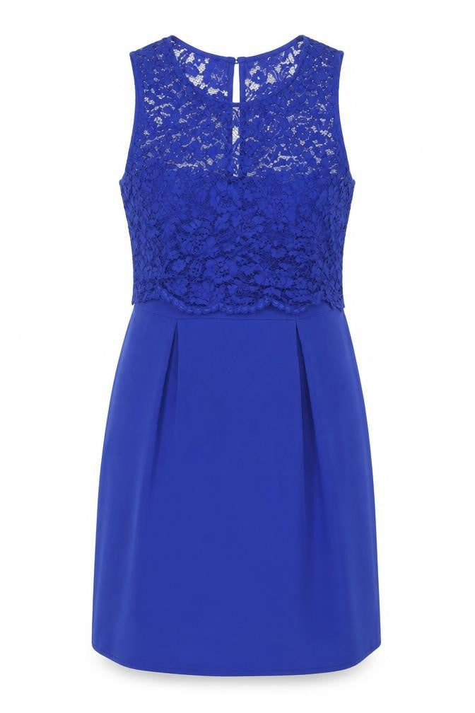 Oasis Womens Blue Polyamide Shift Size 14 Round Neck Button - Lace Bodice