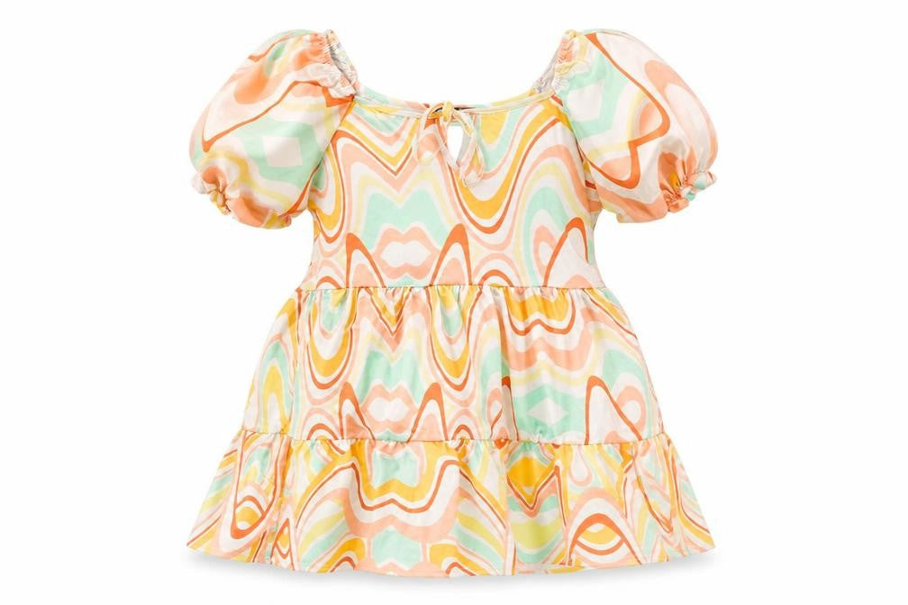 I SAW IT FIRST Womens Multicoloured Geometric Polyester A-Line Size 16 Scoop Neck Tie - Smocked