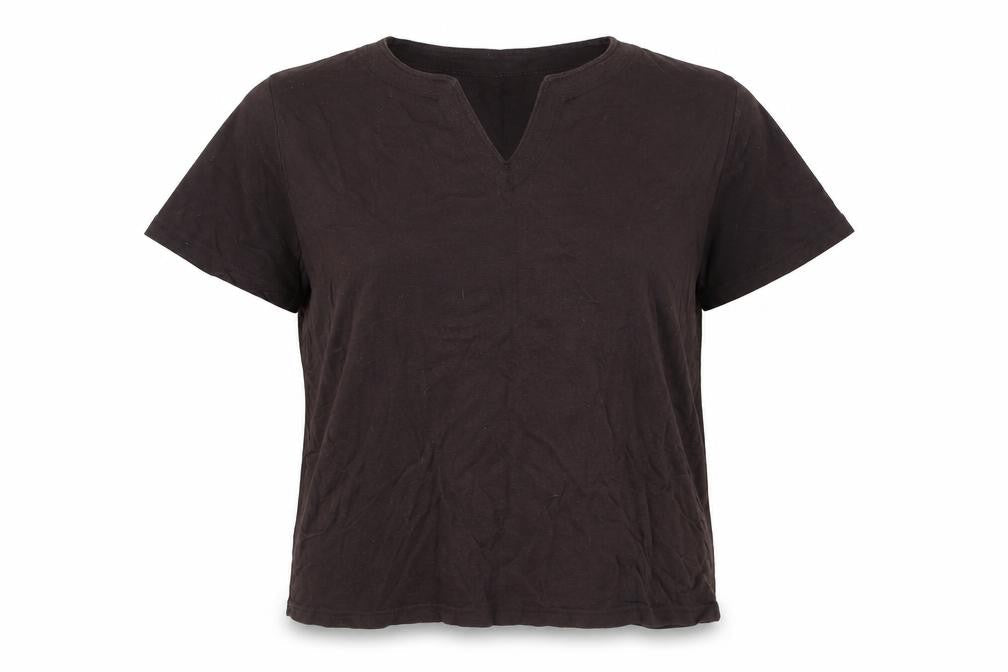 EWM Womens Brown Cotton Basic T-Shirt Size L V-Neck