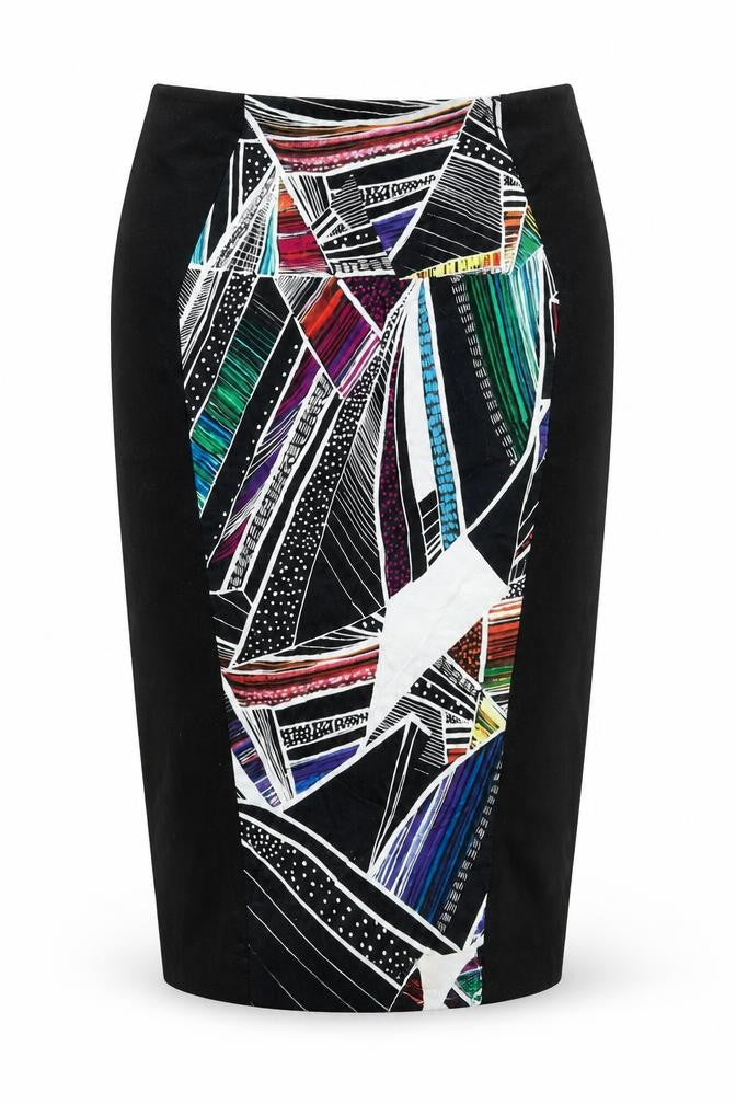 Limited Collection Womens Black Polyester Straight & Pencil Skirt Size 14 Zip - Geometric Print