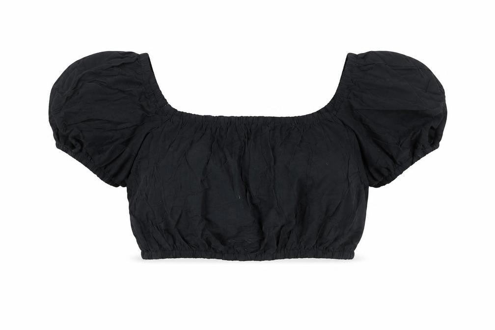H&M Womens Black Viscose Cropped Blouse Size L Collared - Rouched