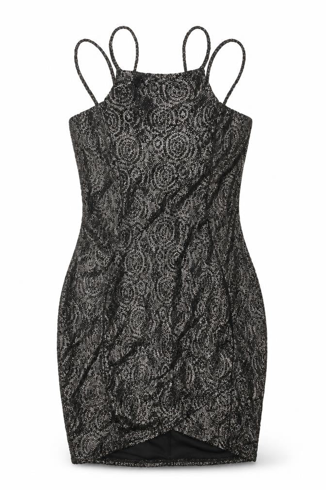 AX Paris Womens Black Polyester Bodycon Size 12 Square Neck Pullover - Glitter