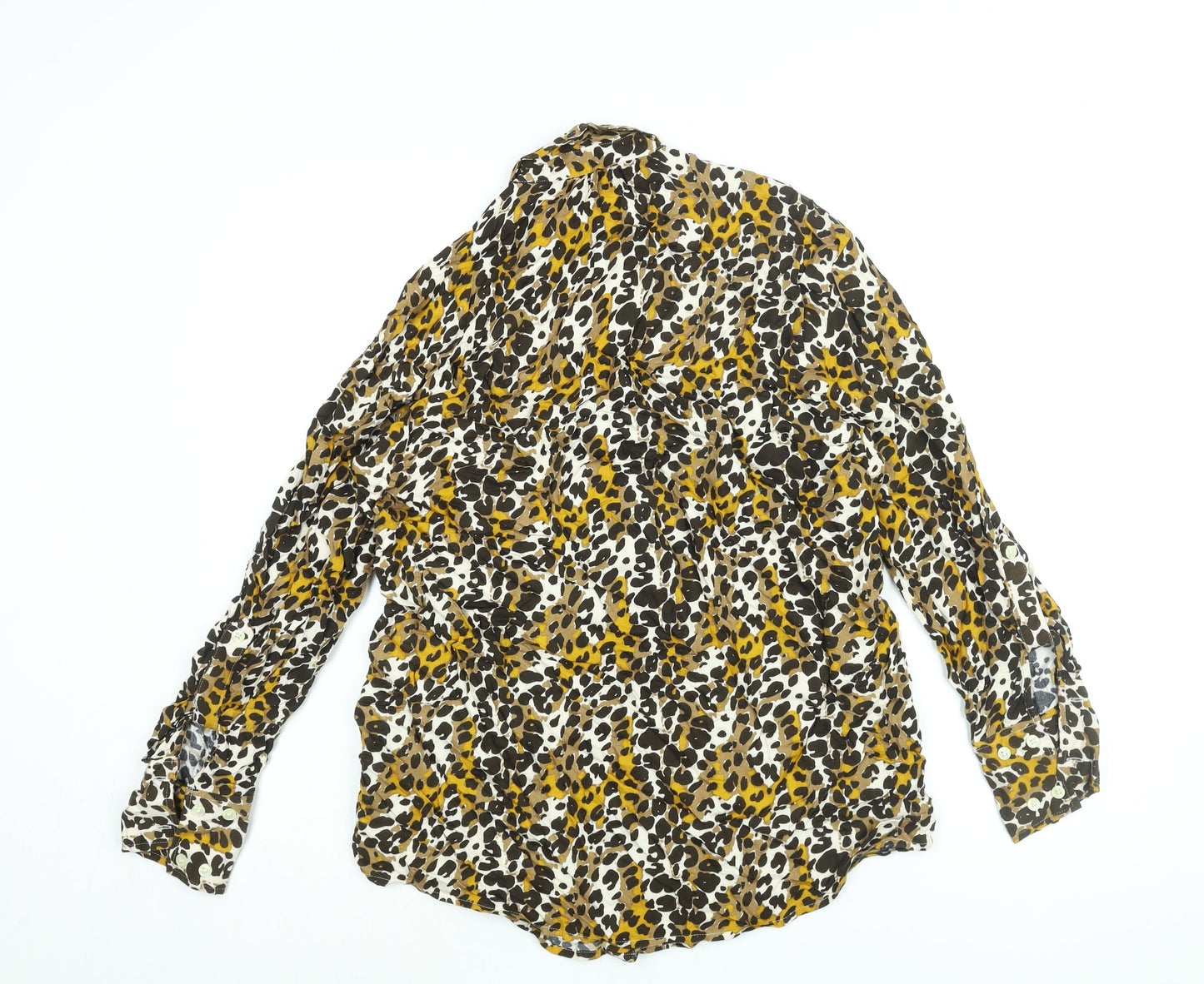 NEXT Womens Brown Animal Print Viscose Basic Button-Up Size 12 Collared - Leopard Print
