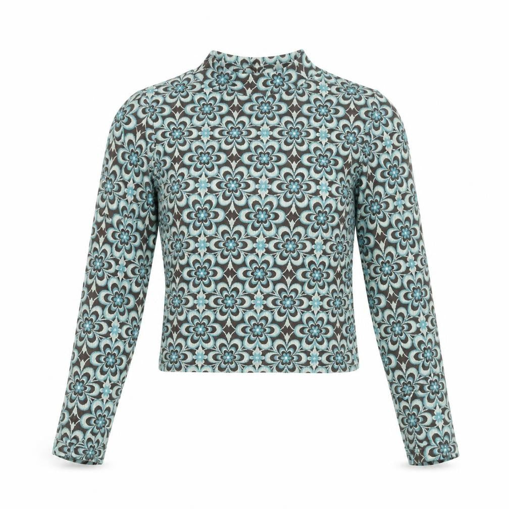 Stradivarius Womens Multicoloured Geometric Polyester Cropped Blouse Size M Mock Neck