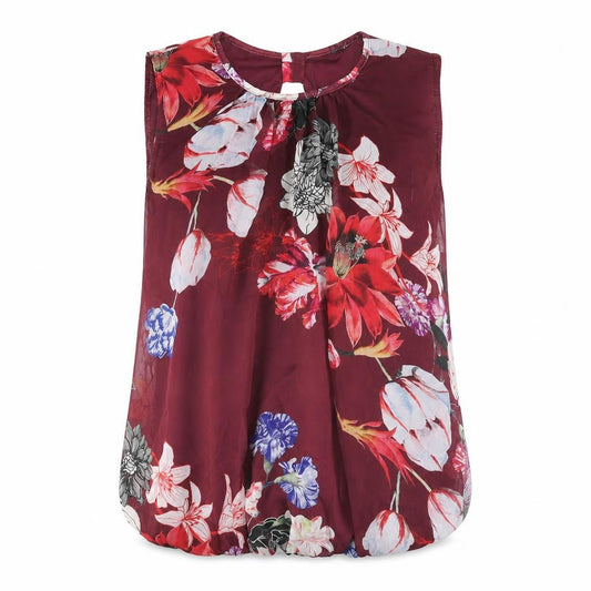 Quiz Womens Red Floral Polyester Camisole Blouse Size 8 Round Neck