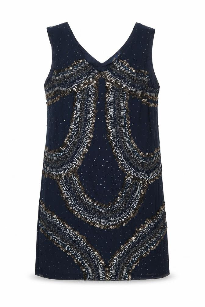 NEXT Womens Blue Polyester Shift Size 16 V-Neck Zip - Geometric Sequin