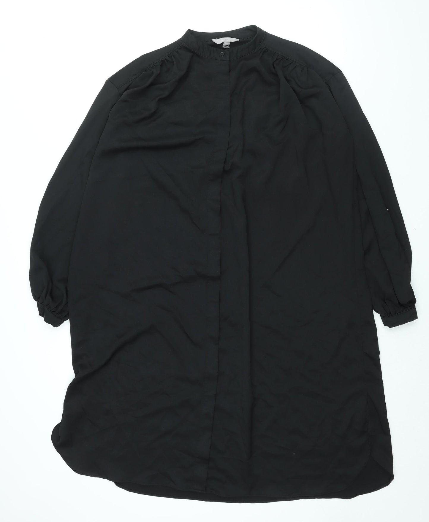 H&M Womens Black Polyester Shirt Dress Size S Round Neck Button