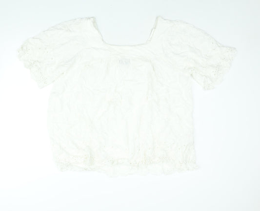 Yours Womens White Viscose Basic Blouse Size 20 Square Neck - Embroidered