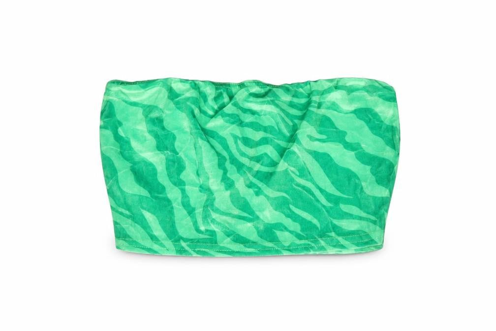 PRETTYLITTLETHING Womens Green Geometric Polyester Cropped Blouse Size 6 Square Neck