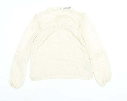 Oasis Womens Ivory Polka Dot Polyester Basic Blouse Size 12 Mock Neck