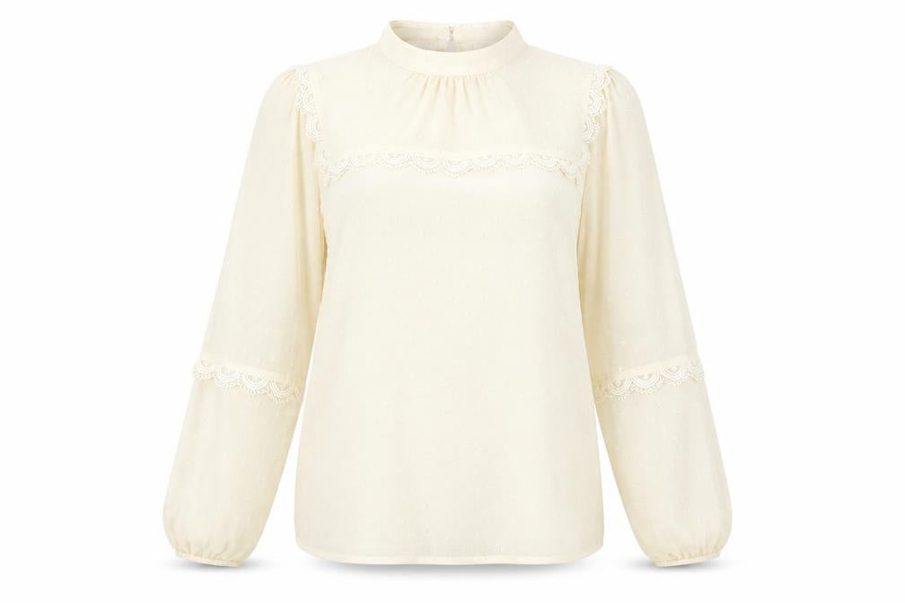 Oasis Womens Ivory Polka Dot Polyester Basic Blouse Size 12 Mock Neck