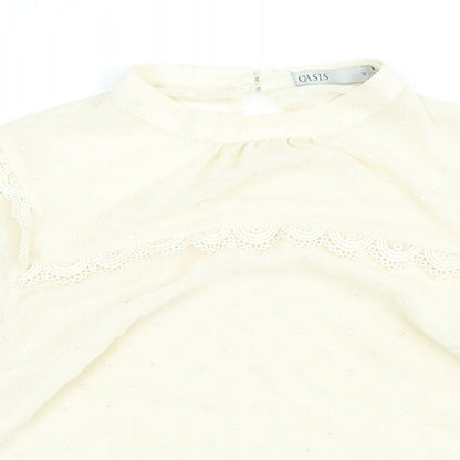 Oasis Womens Ivory Polka Dot Polyester Basic Blouse Size 12 Mock Neck