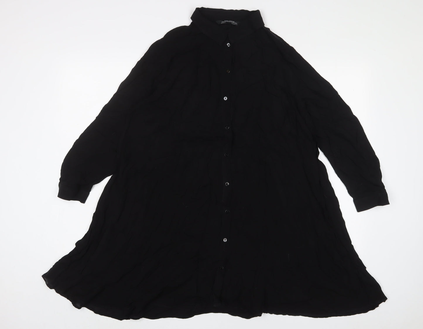 Zara Womens Black Viscose Tunic Button-Up Size M Collared