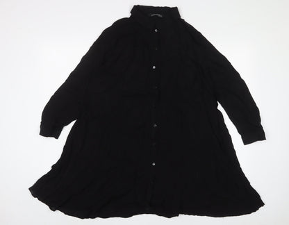 Zara Womens Black Viscose Tunic Button-Up Size M Collared