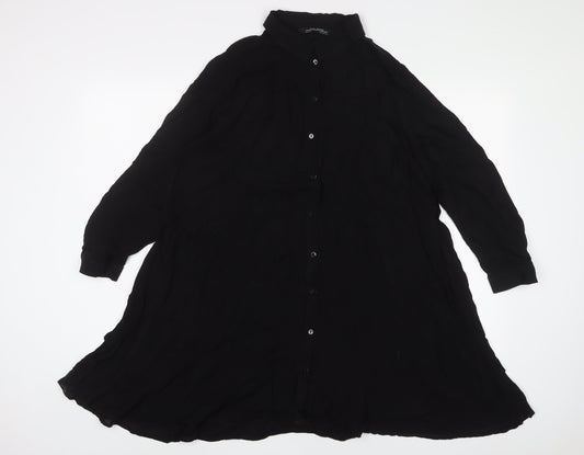 Zara Womens Black Viscose Tunic Button-Up Size M Collared