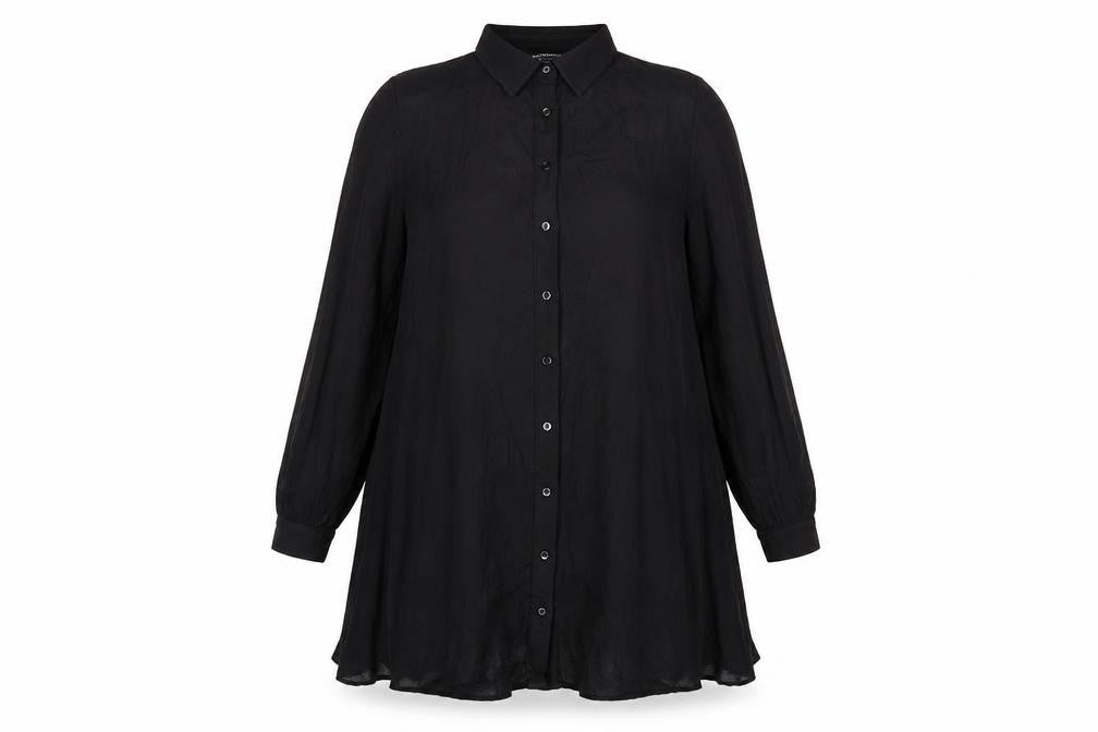 Zara Womens Black Viscose Tunic Button-Up Size M Collared
