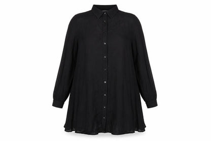 Zara Womens Black Viscose Tunic Button-Up Size M Collared