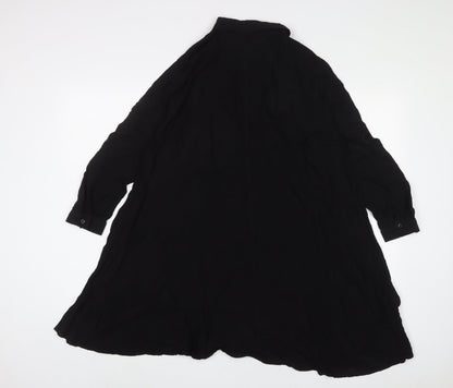Zara Womens Black Viscose Tunic Button-Up Size M Collared