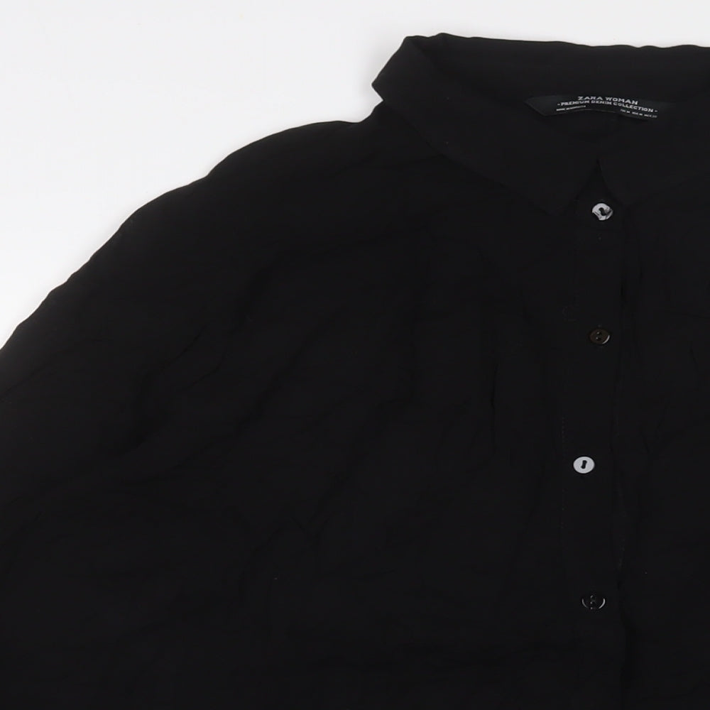 Zara Womens Black Viscose Tunic Button-Up Size M Collared